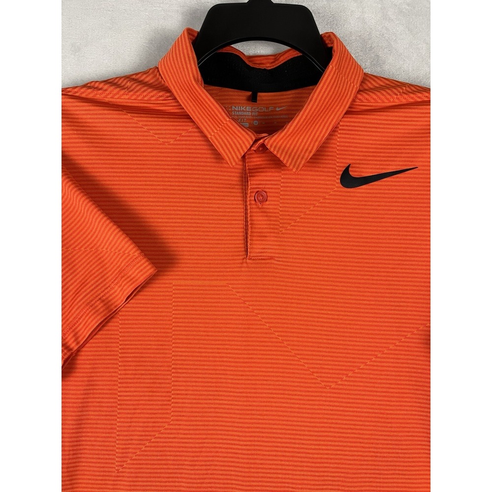 Nike Golf Polo Men M Orange Striped Standard Fit DRI-FIT Performance Vented